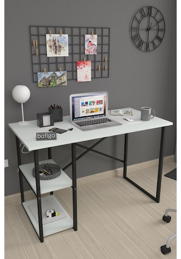 Bofigo 2 Raflı Çalışma Bilgisayar Masası 60 x 120 CM Beyaz
