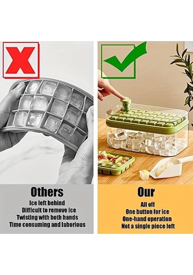 Pazly Yeşil 64 İzgaralı Pp Silikon Buz Kubu Kalıbı, Buzdolabında Buz Yapma, Eserleri Sakla, 23.8x13.5x9.5 Cm Yeşil