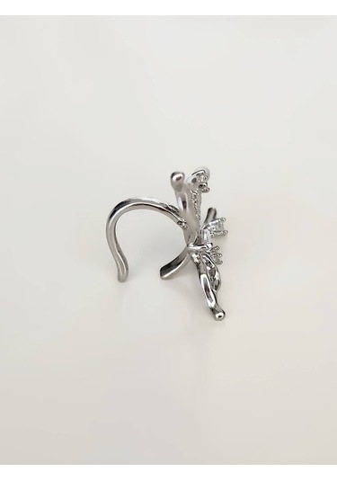 Kelebek Model Sıkıştırmalı Kıkırdak Gümüş Renk Sol Kulak Küpe Silver