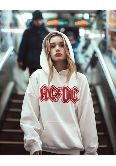 Sevbano Ac Dc Back In Black Müzik Grubu Baskılı Unisex Oversize Tasarım H Beyaz