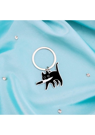 Geekyou Siyah Bıçaklı Kedi Anahtarlık - Unisex Dekoratif Hediye, Evcil Hayvan Motifli Anahtar Takımı