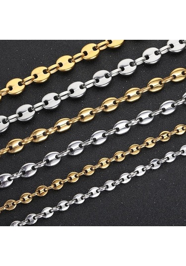 Novahub Altın Paslanmaz Çelik Hip Hop Kahve Çekirdeği Zincirler Kolye Domuz Burun Zincirleri Bilezikler Punk Kolye 11mm-20cm - Diğer Altın