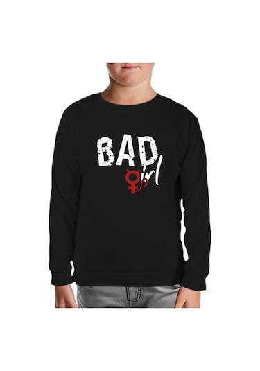 Bad Girl - Sin Siyah Çocuk Sweatshirt Siyah