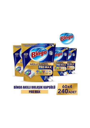 Bingo Akıllı Kapsül Pro Max Bulaşık Makinesi Deterjanı Tableti 4 x 60'lı