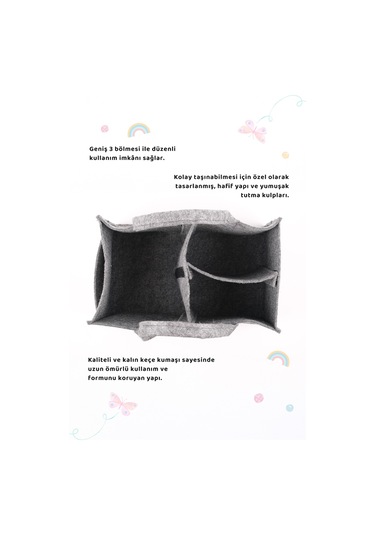 Çok Amaçlı Kalın Keçe Anne Bebek Bakım Çantası Pratik Düzenleyici Organizeri Gri