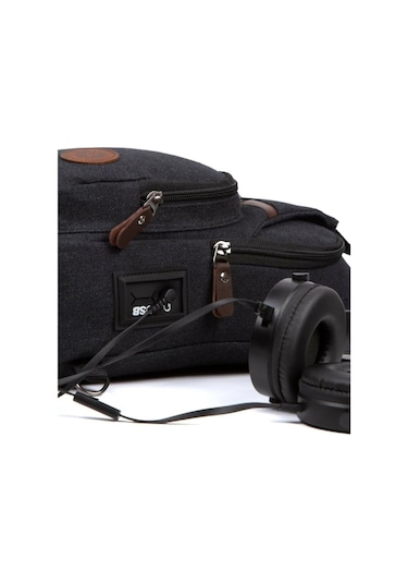 Newish Polo Erkek Kanvas Kumaş Usb Ve Kulaklık Çıkışlı Çapraz Göğüs Bel Ve Omuz Çantası New117 - Siyah