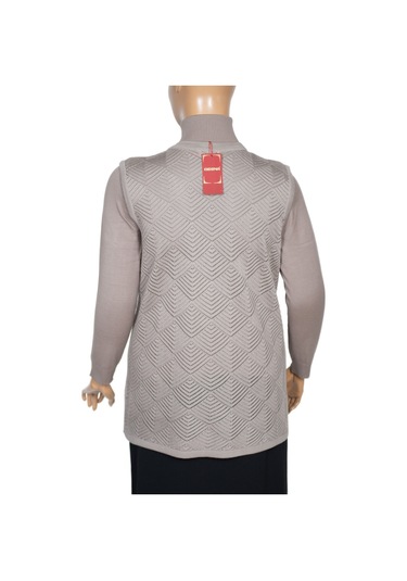 Hesna Kadın Taçlı Triko Ajurlu Broşlu Yelek Taş Beji Bej