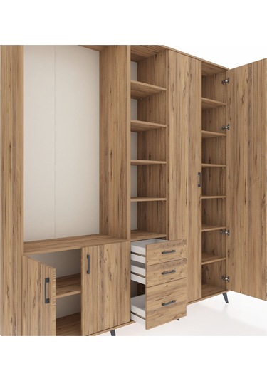 Hyperion Dolap 13 Raflı 3 Çekmeceli 4 Kapaklı 220x44x243 Çam-çam/çam Atlas Çam/atlas Çam