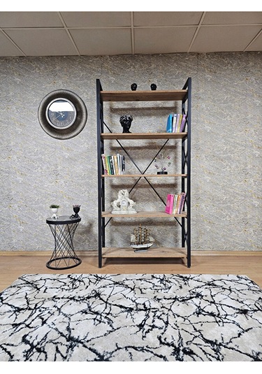 Siyah Boyalı Kitaplık - 5 Raflı Suntalem Lüks Kitaplık Atlas Çam Çok Renkli