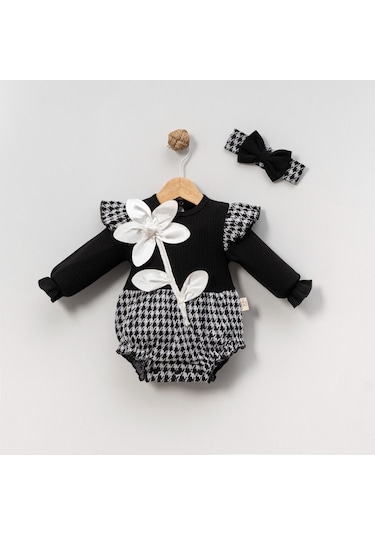 Çakar Bebe 6-18 Aylık Kaz Ayaği Güllü Romper-8036178 - Siyah Siyah