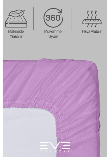 Eve Tekstil Fitted Yüksek Kaliteli Penye Kumaş Tek Kişilik Lastikli Çarşaf Lila