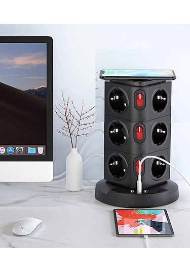 Termal Akım Korumalı 3 Usb 12 Priz, 1x Wireless Kablosuz Şarj