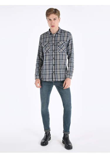 Colin's Colins Regular Fit Mavi Erkek Uzun Kol Gömlek Cl1065946 Mavi
