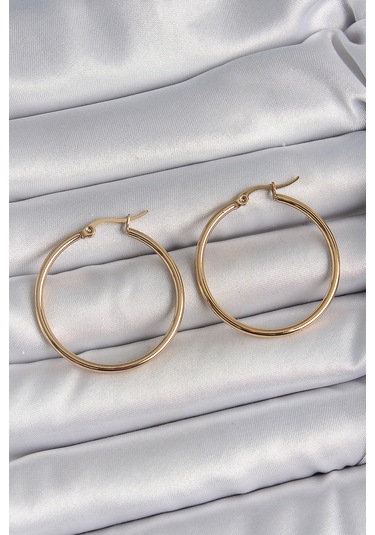 316 Çelik Gold Renk 33 Mm Kadın Halka Model Kadın Küpe Çok Renkli
