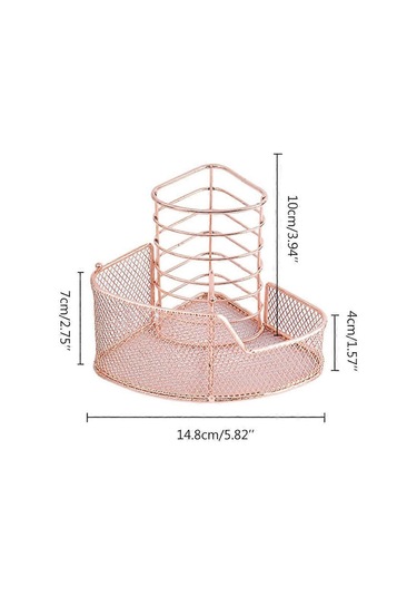 Ganzhoushop Zarif Gül Altın Örgü Kalemlik Üçgen Şekilli Metal Kırtasiye Saklama Tutucu 3 Bölmeli Ofis Ev Okul Gül Altınaltın
