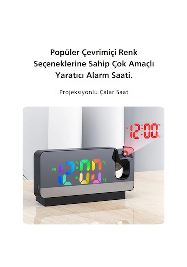 Monozone Aynalı Projeksiyon Saat Renkli Ekran Çalar Saat Takvim