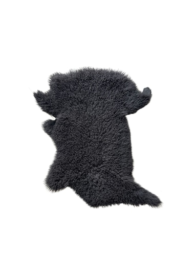 Gerçek Uzun Kıvırcık Tüylü Koyun Postu Siyah