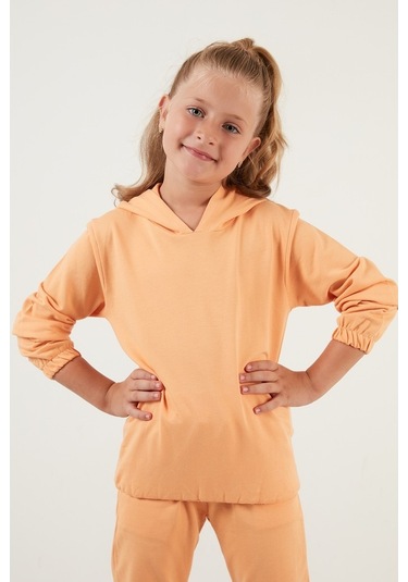 Lela Kapüşonlu Cepli % 100 Pamuk Çocuk Unisex Çocuk Takım 5922021 Turuncu