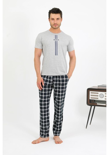 Akbeniz Erkek Pamuk Kısa Kol Pijama Takım Gri 6875 Gri