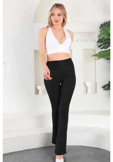 Enenstyle Fashıon Boutıque Yeni Sezon Konfor Modeli Yüksek Bel Toparlayıcı Şık Ispanyol Paça Dalgıç Kumaş Rahat Şık Günlük Tayt SiYAH