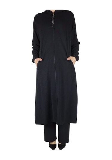 Kadın Ayrobin Kumaş Önü Fermuarlı Vatkalı Cepli Kap Siyah