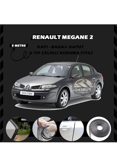 Renault Megane 2 Oto Araç Kapı Koruma Fitili 5metre Parlak Siyah Renk
