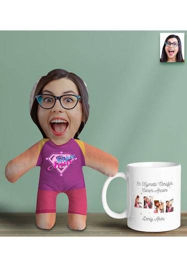 Bk Gift Kişiye Özel Fotoğraflı Pembe Anne Bebek Yastık Ve Kupa Bardak Hediye Seti, Anneye Hediye, Anneler Günü Hediyeleri Kobitmeyencom30640 Bk Gift