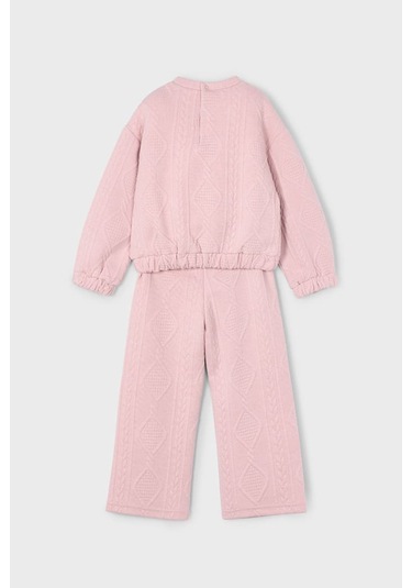 Kız Çocuk Baklava Desenli Geniş Paça Takım - Pembe KREM