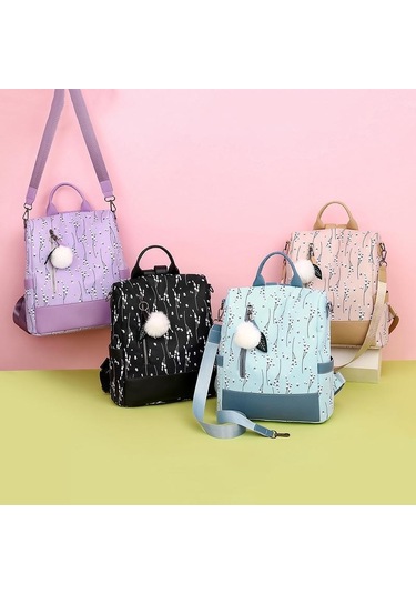 Haki Yogodlns Yeni Baskı Çiçek Sırt Çantası Kadınlar Için Moda Tüy Topu Sırt Çantası Büyük Kapasiteli Öğrenci Okul Çantalarını Rahat Seyahat Çantası Haki