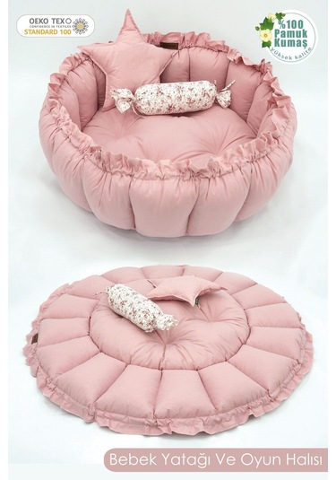 Mordesign Bebek Yatağı Ve Oyun Halısı, Babynest, Yenidoğan Oyun Halısı, Açılır/kapanır Yatak, Bloom Serisi 135 X 135 Pudra