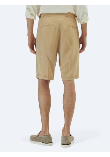 Deve Tüyü Dokuma Carrot Fit Casual Bermuda Bej