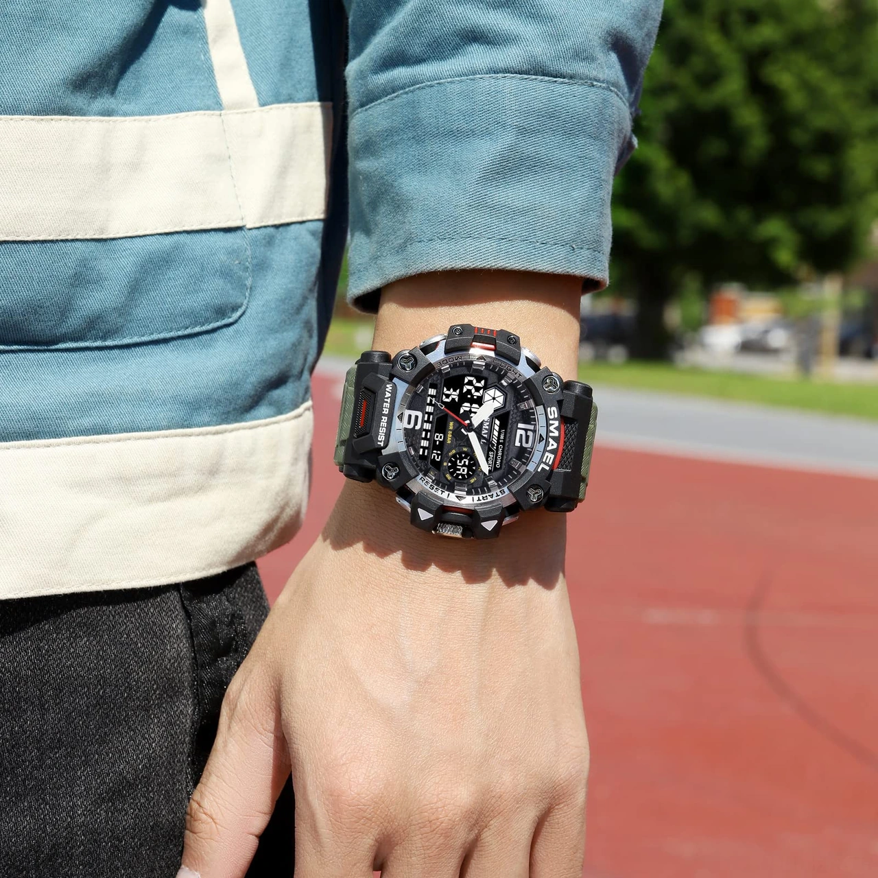 Geeroyoo Erkekler İçin Smael 8072 Askeri Stili Kronograf Alarm Stopwatch Sert Çarpıma Dayanıklı 3atm Su Geçirmez Led Işıklı Dış Mekan Kol Saati