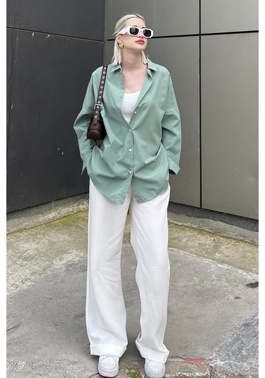 Madmext Mad Girls Çağla Yeşili Oversize Gömlek Mg1369-çağla Yeşili Çağla Yeşili
