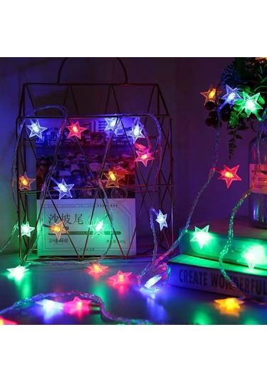 Suofeng Dış Mekan Kamp Deco Işıklı Zincir, Yıldız Şekilli Renkli, Kumandalı 8 Mod, 6m 40 Led, Pilli Pil Yok
