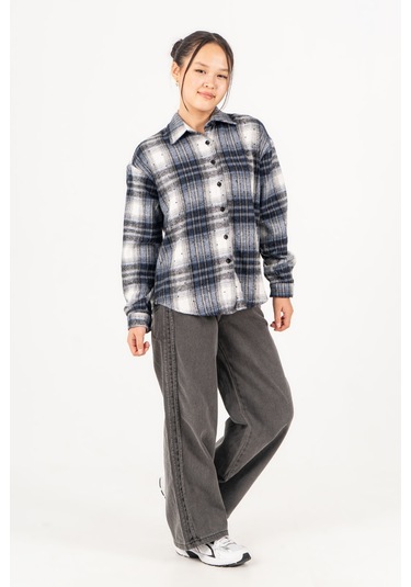 Kız Çocuk Yumuşak Dokulu Kareli Oduncu Gömlek 3172 Siyah