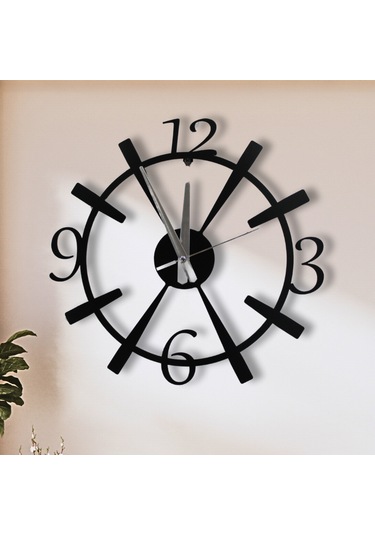 Dekoratif Büyük Rakamlı Duvar Saati Siyah Metal, 40 Cm, Sessiz Siyah