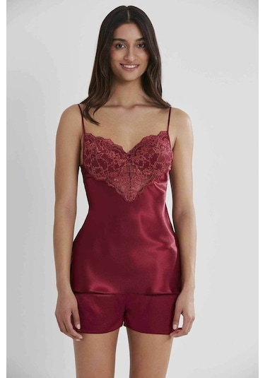 Pierre Cardin 425 Saten Şort Takım Bordo 001