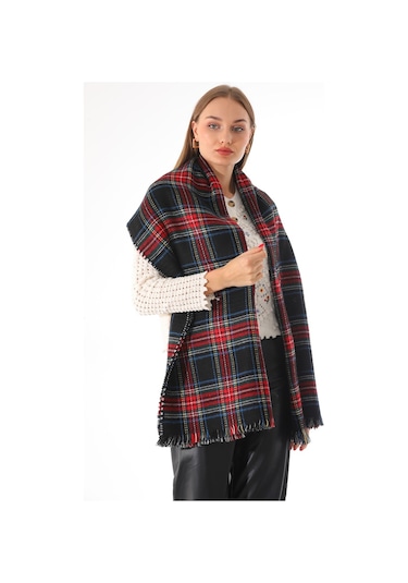 Çift Taraflı Yumuşak Dokulu Siyah Iskoç Şal Atkı Siyah
