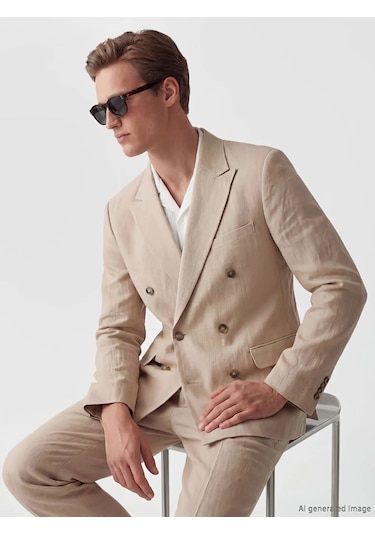Lc Waikiki Bej Standart Kalıp Erkek Keten Blazer Ceket