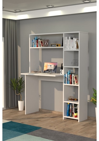 Moonlife Moonlife Duru Kitaplıklı Çalışma Masası Beyaz