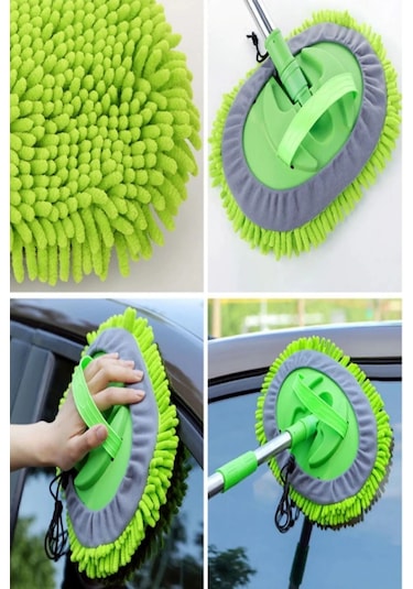 1 Yedek Bezi Mikrofiber Çok Fonksiyonlu Teleskopik Sopalı Oto Araba Yıkama Temizleme Fırçası Mopu
