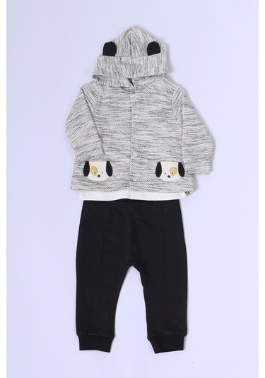 Erkek Bebek 3'lü Takım Köpek Baskılı D44 Krem