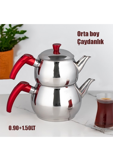 Porsima 3 Nolu Dayanıklı Ortaboy Paslanmaz Çelik Çaydanlık Takımı