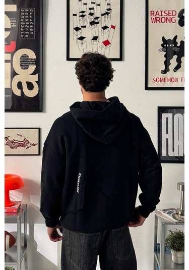 Flaw M Baskılı Hoodie-28671 Sİyah