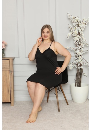 Akbeniz Kadın Pamuklu Ip Askılı Büyük Beden Gecelik 985 (509305371)