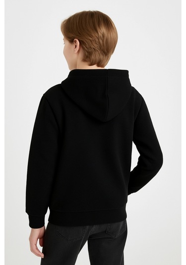 Giyicem Erkek Çocuk Basic Fermuarlı Kapüşonlu Okul Sweatshırt G2025-3-1 SIYAH