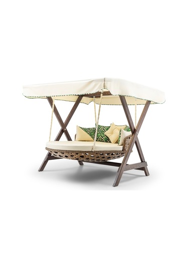 Dominik Swing Ahşap Rattan Salıncak Dış Mekan Bahçe Balkon Ve Ter Ceviz