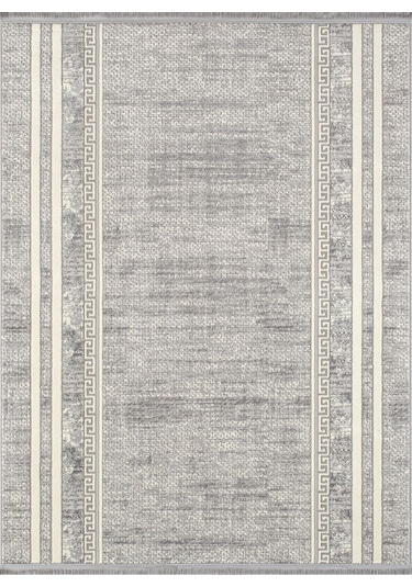 %100 Akrilik Sık Dokuma Şerit Krem - Gri Parlak İplik Makine Mutfak Koridor Salon Yatak Odası Halı