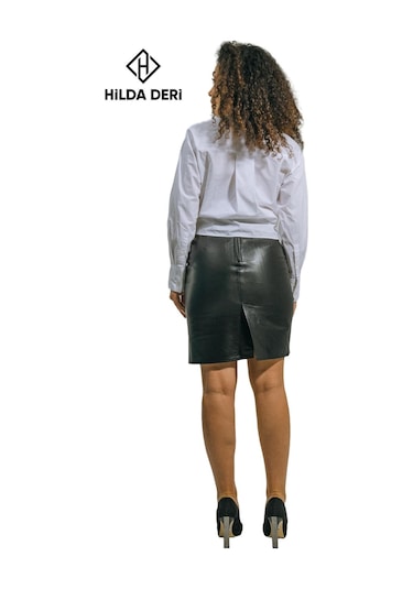Hilda Deri Diz Üstü Midi Boy Hakiki Deri Etek Ann 001