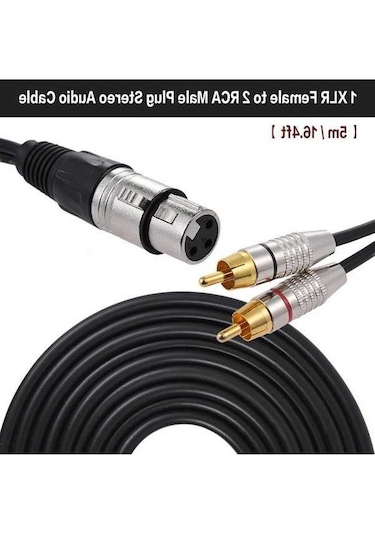 Besthome1 5m Siyah Xlr Dişi 2 Rca Erkek Stereo Ses Kablosu - Mikser, Ampüly Bağlantısı, Kesintisiz Sinyal